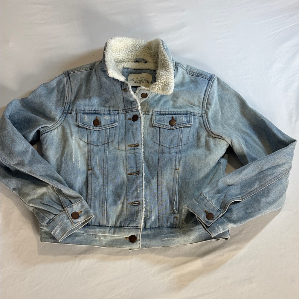 Light Blue Sherpa-Lined Denim Jacket